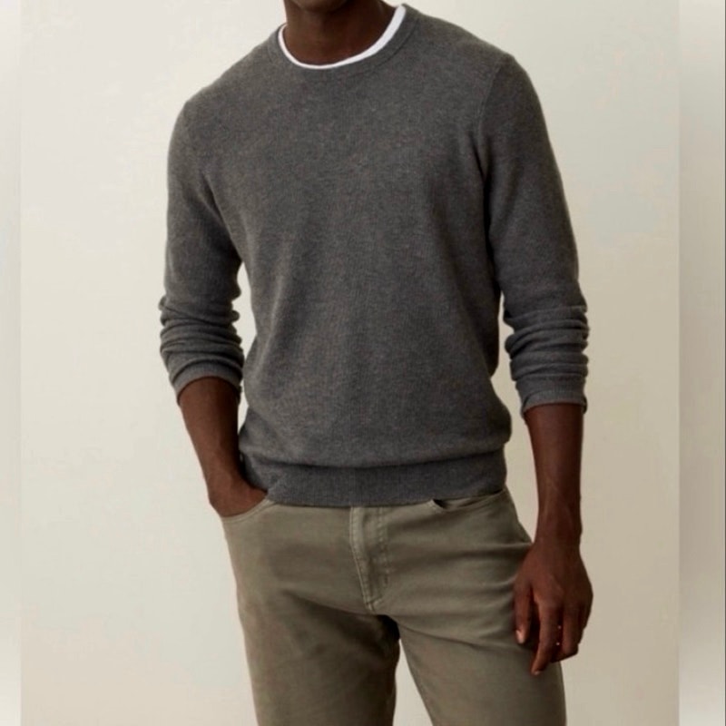 Marine Layer Sweater Mens Xl Gray Crew Neck Ribbed Pullover Merino Wool Cotton